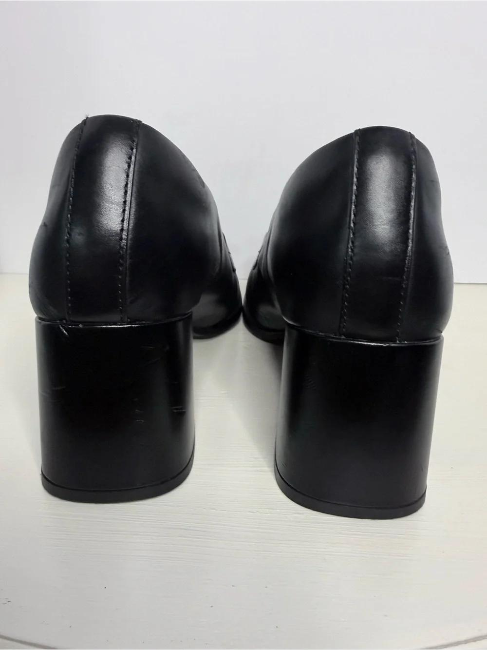 Nordstrom Black Leather Chain-Trim Block Heel Loafers Size 9.5